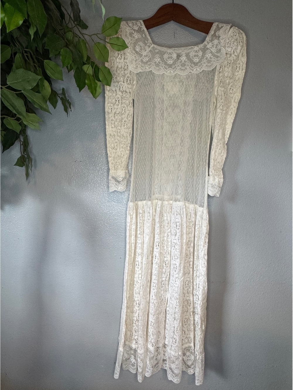 Ivory Lace Maxi Dress Romantic Boho Long Sleeve Prairie Style Pauli T XS - Picture 8 of 8